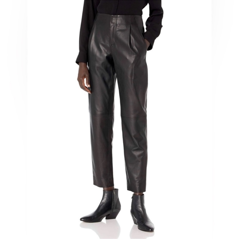 Vince‎ Black Leather Pleat Tapered Pants - Picture 3 of 12